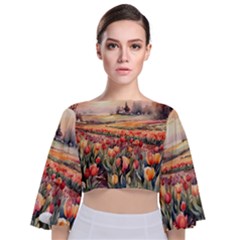 Tie Back Butterfly Sleeve Chiffon Top 