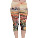 Tulips Field Tree Velvet Capri Leggings 
