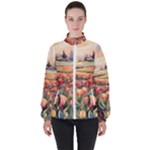 Tulips Field Tree Women s High Neck Windbreaker