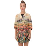 Tulips Field Tree Half Sleeve Chiffon Kimono