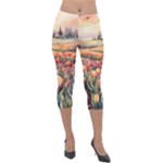 Tulips Field Tree Lightweight Velour Capri Leggings 