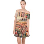 Tulips Field Tree Off Shoulder Chiffon Dress