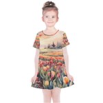 Tulips Field Tree Kids  Simple Cotton Dress