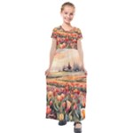 Tulips Field Tree Kids  Short Sleeve Maxi Dress