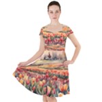 Tulips Field Tree Cap Sleeve Midi Dress