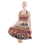 Tulips Field Tree Halter Party Swing Dress 