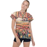 Tulips Field Tree Ruffle Collar Chiffon Blouse
