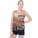 Tulips Field Tree Bubble Hem Chiffon Tank Top