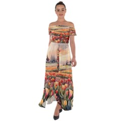 Off Shoulder Open Front Chiffon Dress 