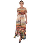 Tulips Field Tree Off Shoulder Open Front Chiffon Dress