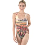 Tulips Field Tree High Leg Strappy Swimsuit