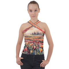 Cross Neck Velour Top 