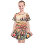 Tulips Field Tree Kids  Smock Dress