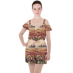 Ruffle Cut Out Chiffon Playsuit 