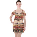 Tulips Field Tree Ruffle Cut Out Chiffon Playsuit