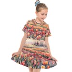 Tulips Field Tree Kids  Short Sleeve Shirt Dress