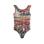 Tulips Field Tree Kids  Frill Swimsuit