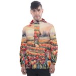 Tulips Field Tree Men s Front Pocket Pullover Windbreaker