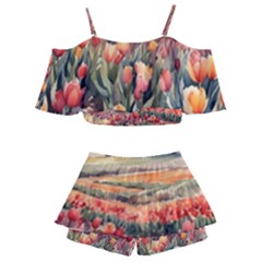 Kids  Off Shoulder Skirt Bikini 