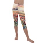 Tulips Field Tree Kids  Lightweight Velour Capri Leggings 