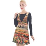 Tulips Field Tree Plunge Pinafore Velour Dress