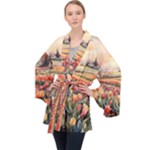 Tulips Field Tree Long Sleeve Velvet Kimono 