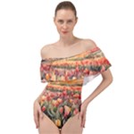 Tulips Field Tree Off Shoulder Velour Bodysuit 