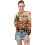 Tulips Field Tree Banded Bottom Chiffon Top