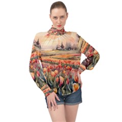 High Neck Long Sleeve Chiffon Top 