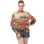 Tulips Field Tree High Neck Long Sleeve Chiffon Top