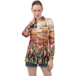 Tulips Field Tree Long Sleeve Satin Shirt