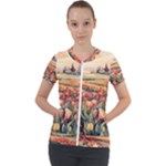 Tulips Field Tree Short Sleeve Zip Up Jacket