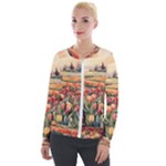 Tulips Field Tree Velvet Zip Up Jacket