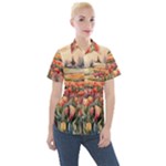 Tulips Field Tree Women s Short Sleeve Pocket Shirt