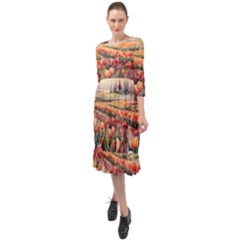 Ruffle End Midi Chiffon Dress 
