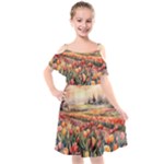 Tulips Field Tree Kids  Cut Out Shoulders Chiffon Dress