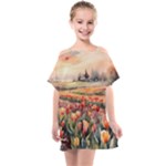 Tulips Field Tree Kids  One Piece Chiffon Dress