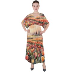 V-Neck Boho Style Maxi Dress 