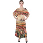 Tulips Field Tree V-Neck Boho Style Maxi Dress