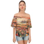 Tulips Field Tree Off Shoulder Short Sleeve Top