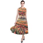 Tulips Field Tree Round Neck Boho Dress