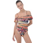 Tulips Field Tree Frill Detail One Piece Swimsuit