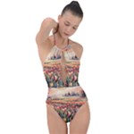 Tulips Field Tree Plunge Cut Halter Swimsuit