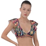 Tulips Field Tree Plunge Frill Sleeve Bikini Top
