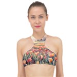Tulips Field Tree High Neck Bikini Top