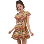 Tulips Field Tree Flutter Sleeve Wrap Dress
