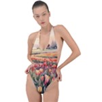 Tulips Field Tree Backless Halter One Piece Swimsuit