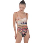 Tulips Field Tree Tie Strap One Piece Swimsuit