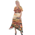 Tulips Field Tree Cross Front Sharkbite Hem Maxi Dress