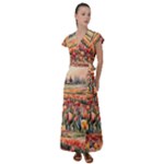Tulips Field Tree Flutter Sleeve Maxi Dress